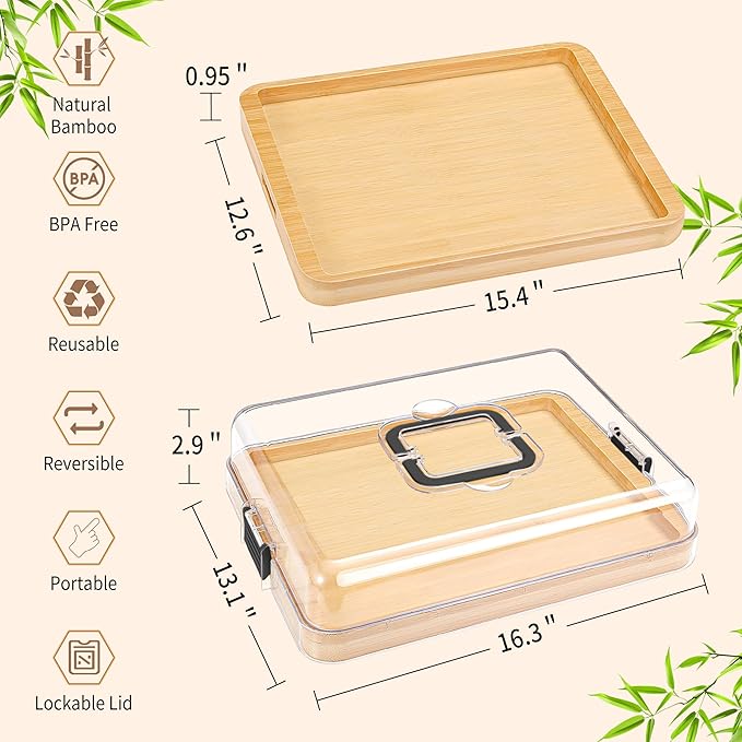 Portable Travel Charcuterie Board with Lid and Handle - Large Bamboo Cheese Board with 4 Cheese Knife Set for Outdoor, Picnics - Weddings, House Warming Gift for Women (1 Compartment, Black)