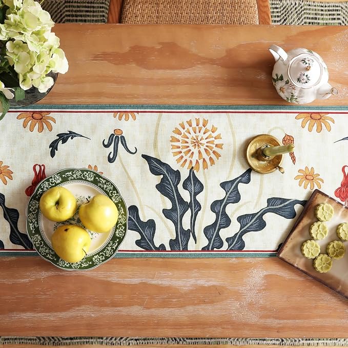 bilin gaier Designer French Linen Long Table Runner, Floral Pattern, Dining - Image 3