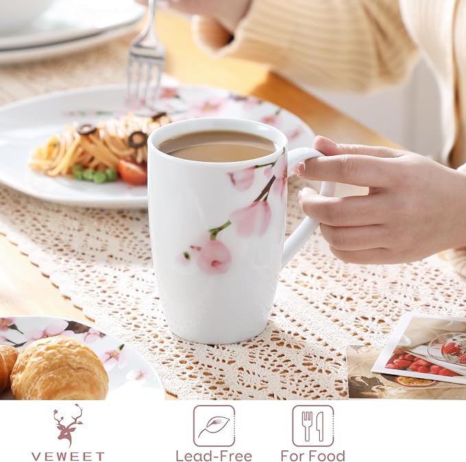 VEWEET Floral Coffee Mugs Set of 6, 16 OZ Large Handle Ceramic Mugs, ANNIE | - Image 4