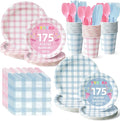 Vyntra 350 Pcs Pink & Blue Gingham Paper Plates and Napkins Set by PartyTablewareSupplies