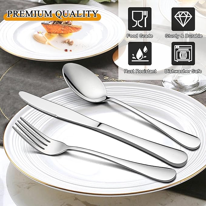 LIANYU 66-Piece Silverware Set with Serving Utensils, Stainless Steel Silverware Flatware Set for 12, Elegant Cutlery Tableware Includes Fork Spoon Knife, Mirror Polished, Dishwasher Safe