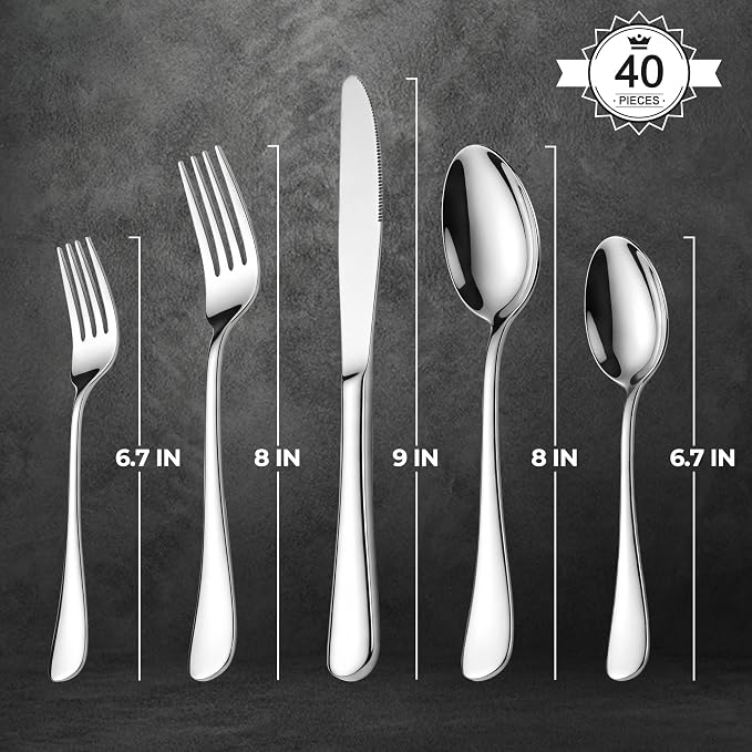 LIANYU Silverware Flatware Set for 8, 40 Piece Stainless Steel Cutlery Set | - Image 6
