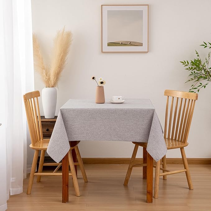 Hiasan 2 Pack Faux Linen Square Tablecloth - Wrinkle and Stain Resistant Washable Table Cloth for Kitchen Dining Room Holiday Table Cover for Party Dinner, Stone, 70 x 70 Inch