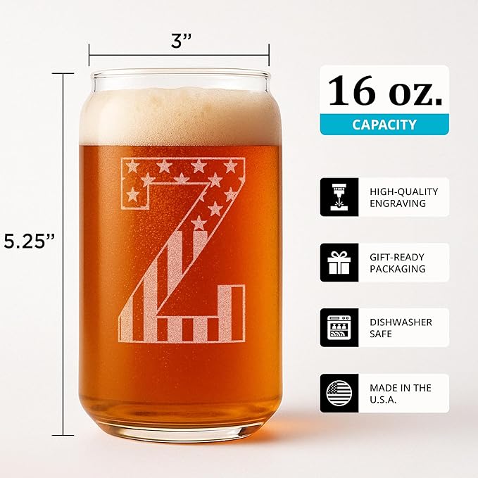 Monogram Beer Glasses for Men (A-Z) 16 oz - Beer Gifts for Men Brother Son Dad Neighbor - Unique Gifts for Him - Personalized Drinking Gift Beer Glass Mugs - Engraved Beer Can Glass (Z)