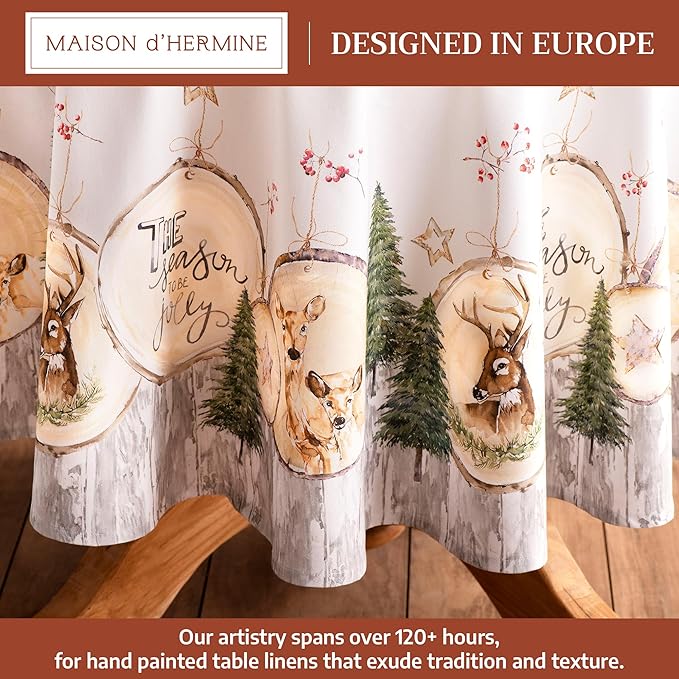 Maison d' Hermine Table Cloth Round Table 100% Cotton 63 Inches Fall Tablecloth Reusable Everyday Use for Thanksgiving Christmas Decorations Dining Farmhouse Party (Mountain Life)