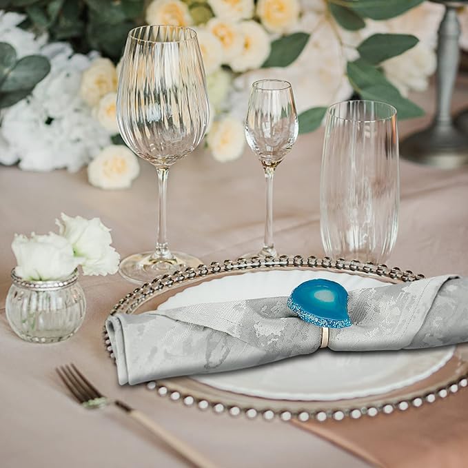 CozyTower Agate Napkin Rings Set of 4, Gold Napkin Holders for Cloth Napkins, Unique Wedding Decorations Napkin Ring Kitchen Accessories for Dinner Party (Blue Agate)