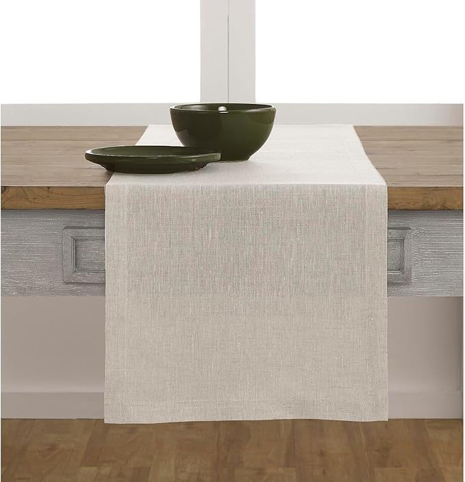 Solino Home Linen Table Runner 72 Inches Long - Athena, 100% Pure Linen Light Natural Table Runner 14 x 72 Inch for Dining, Spring, Easter