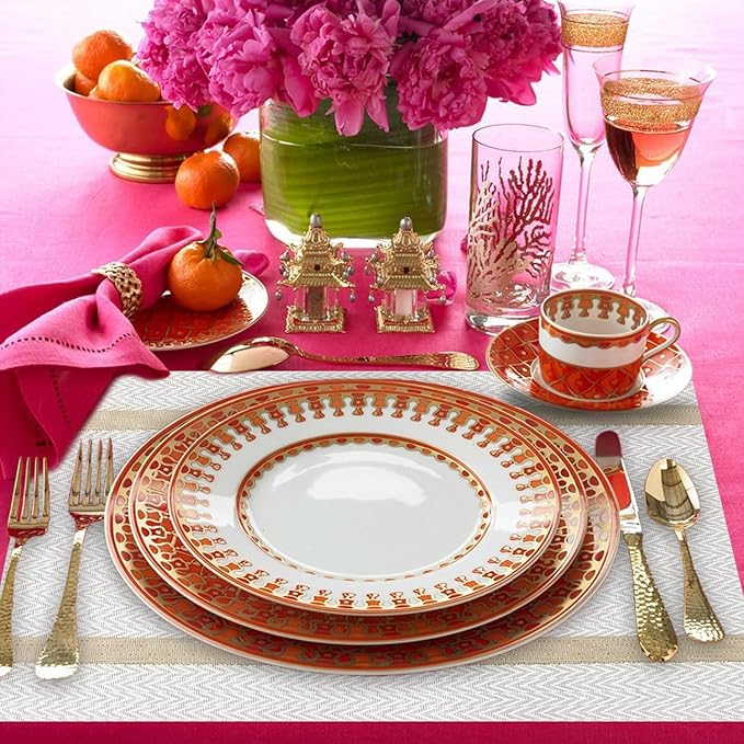 FAVE Placemats Set of 4 White Placemats Woven with Golden Thread Durable Vinyl Placemats Table Mats Set of 4 for Wedding, Banquet, Birthday, Party, Restaurant Decorations(White, 12"x18"-4PCS)