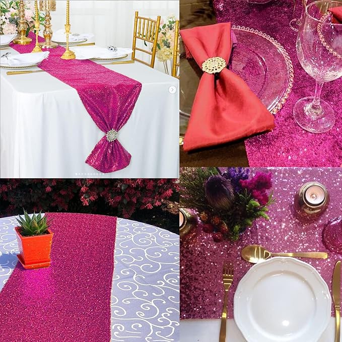 12 Packs Sequin Table Runner Hot Pink 12 X 108 Inch Glitter Dining Table Runner - Image 5