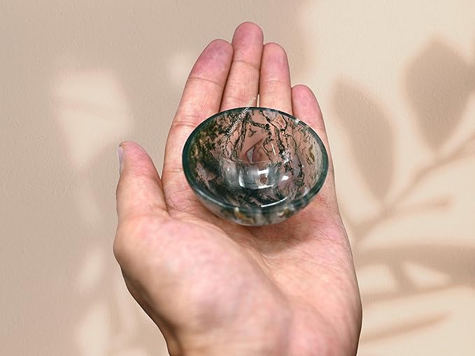 Moss Agate Crystal Bowl - 2 Inch Decorative Bowls for Room and Home Decor - Gemstone Healing Crystals for Elegant Display, Positive Energy Balance and Gift