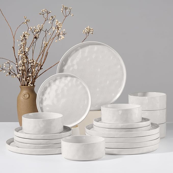 HaWare Dinnerware Sets, 18-Piece Plates and Bowls Set, Speckled White | by HaWare