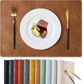 MOSAYT Vinyl Placemats Set of 8-12 X 17 Inch - Faux Leather 100% Waterproof Oil-Proof Wipeable PU Place Mats, Heat Resistant Reversible Table Mats for Kitchen, Dining, Outdoor (Reddish Brown)