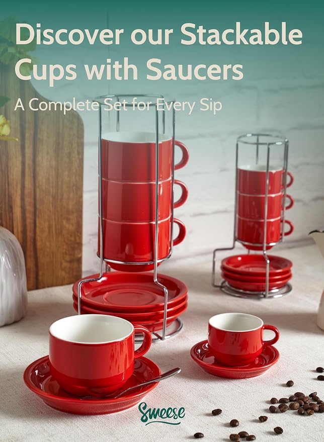 Sweese 8 Ounce Porcelain Stackable Cappuccino Cups - Image 8