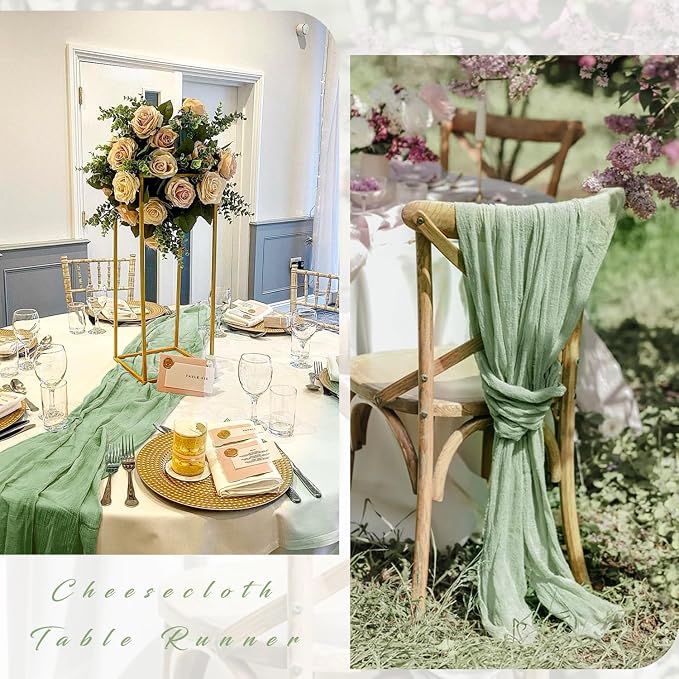 12 Pcs 10FT Sage Green Cheesecloth Table Runner 35 x 120 Inches Long Runner - Image 5