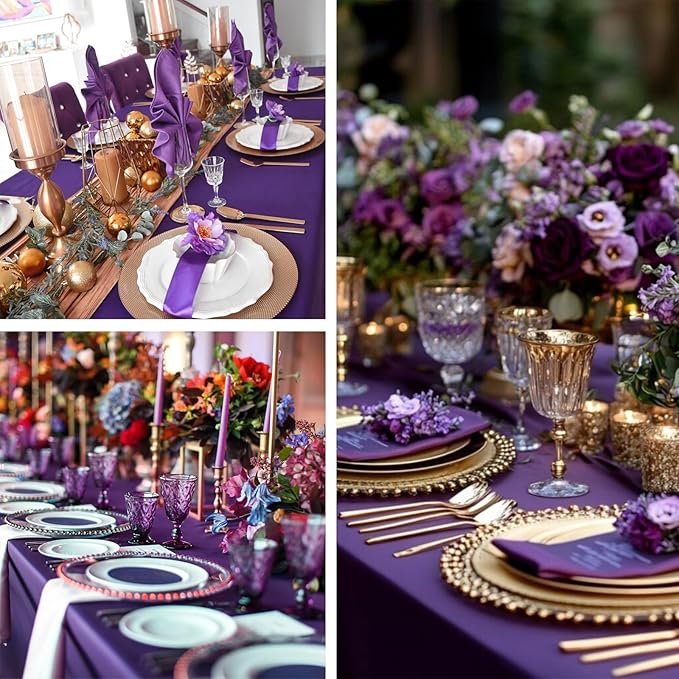 8 Pack Purple Tablecloth 60 x 102 Inch Rectangular Table Cloth for 6 Foot Rectangle Tables, Wrinkle Resistant Washable Rectangle Fabric Table Covers for Wedding Party Banquet Buffet and Camping