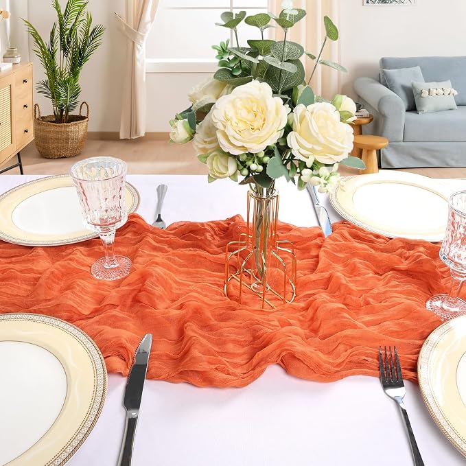 12 Pack 10Ft Orange Cheesecloth Table Runner 23 x 120 Inch | Gauze Rustic Boho - Image 4
