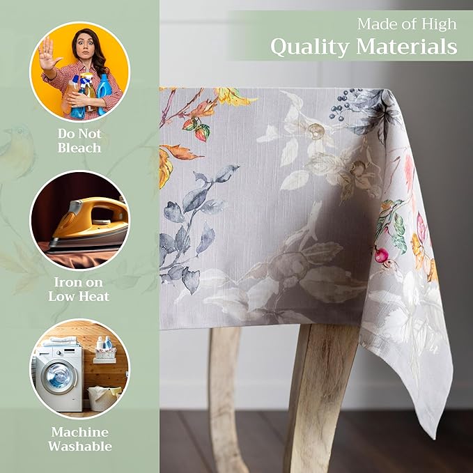 Maison d' Hermine Table Cloth Square Table 100% Cotton 60 x 60 Inches Fall Tablecloth Reusable Everyday Use for Thanksgiving Christmas Decorations Dining Farmhouse Party (Equinoxe - Grey)