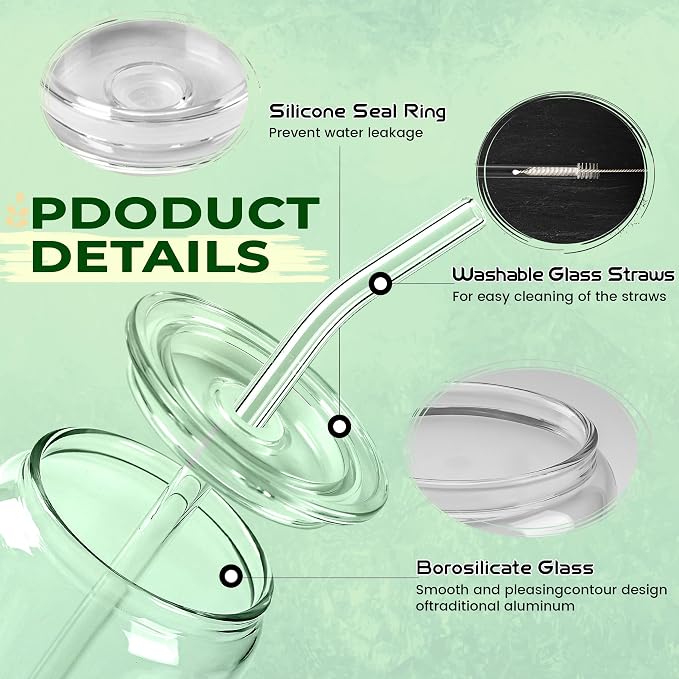 Joyclub 2pcs Glass Cups with Acrylic Lids and Straws 20 oz Drinking Glasses | - Image 4