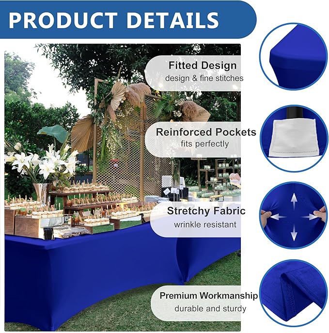 Table Cover for 6 Foot Rectangle Tables-6 Pack Royal Blue Fitted Stretch Tablecloth-Spandex 6ft Folding Tablecloths for Party, Vendor Booth Display, Banquet Buffet Event, Craft Trade Show