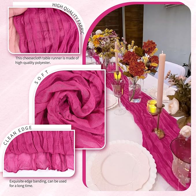 4 Pack Cheesecloth Table Runner 10FT Fuschia Table Runner Boho Gauze Cheese - Image 3