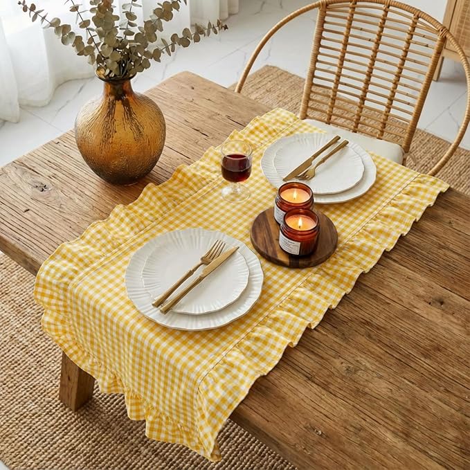 HunnmingRe 1 Pc Gingham Table Runner Yellow, 72 X 13.8 Inch | Cotton Dresser - Image 4