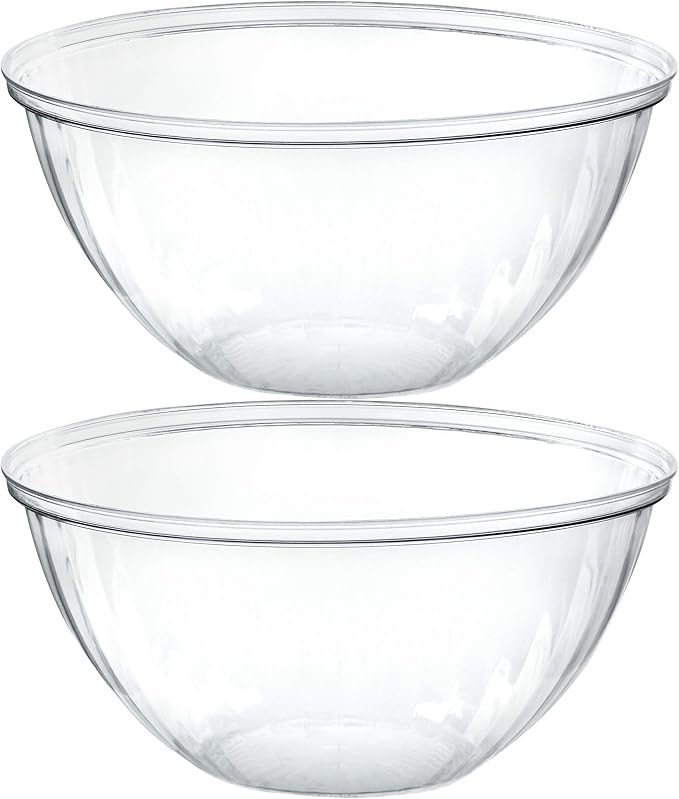 PLASTICPRO Disposable Round Crystal Clear Serving Bowls, Party Snack or Salad Bowl, Plastic Chip Dish, Candy Dish (4, 48 OUNCE)