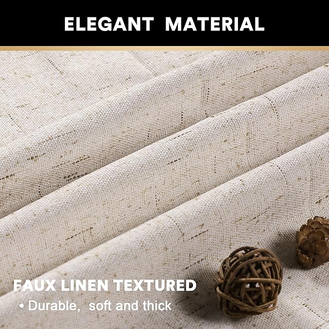 PrinceDeco Primitive Textured Linen 100% Blackout Curtains for Bedroom/Living Room Energy Saving Window Treatment Curtain Drapes, Burlap Fabric with White Thermal Insulated Liner (52 x 96in, Natural)