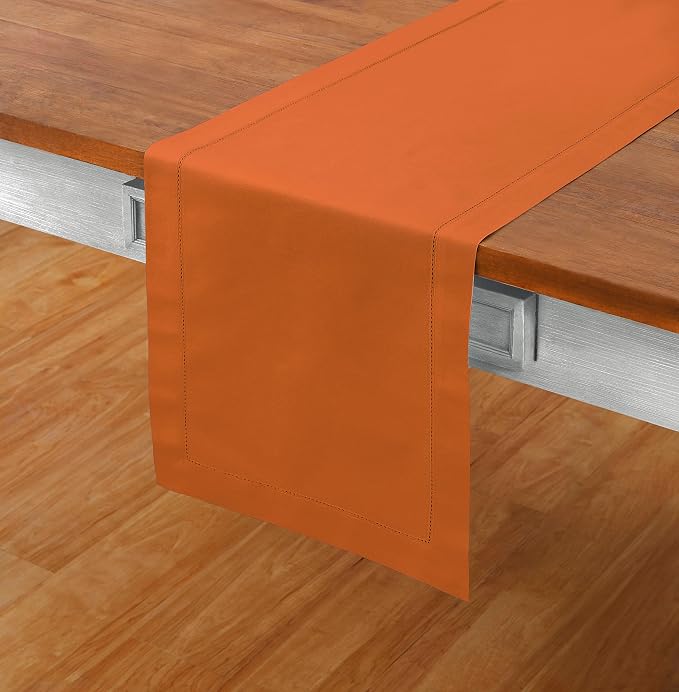 Solino Home Cotton Linen Dining Table Runner Pumpkin Hemstitch, 14 x 108 in | - Image 2