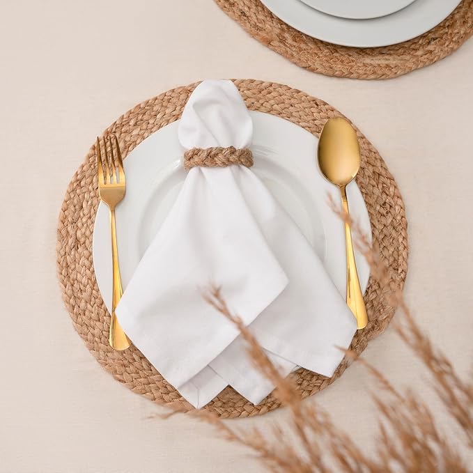 Blue Needles Solid Cloth Napkins Set of 12 White 100% Cotton Dinner Napkins 18x18 inches - Soft, Reusable, Absorbent & Washable Linen, Ideal for Valentine's Day Events, Parties & Everyday Use
