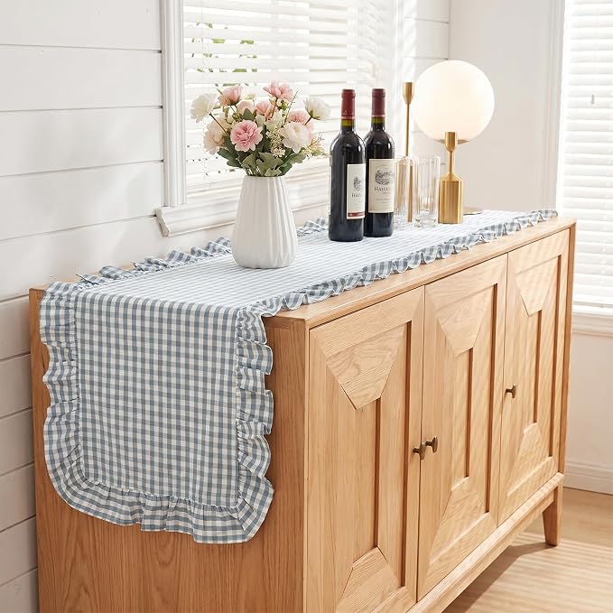 Eternal Beauty 14x120 Gingham Ruffle Table Runner, 100% Washed Cotton Plaid - Image 8