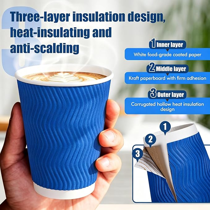 MOUMOULIFE 12 oz Disposable Paper Coffee Cups 100 Pack, Leak Proof Insulated - Image 4