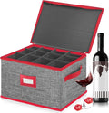 VERONLY Wine Glass Storage Box with Dividers, Stemware Storage Case Hard Shell Stackable for Up to 12 Glasses, Crystal Glassware Containers for Holidays (Grey and Red)