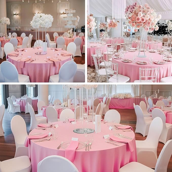 8 Pack Pink Round Tablecloth 90 Inch Valentine’s Day Table Cloth for Round Tables, Washable Polyester Fabric Stain and Wrinkle Resistant Decorative Table Cover for Wedding Party Dining Banquet