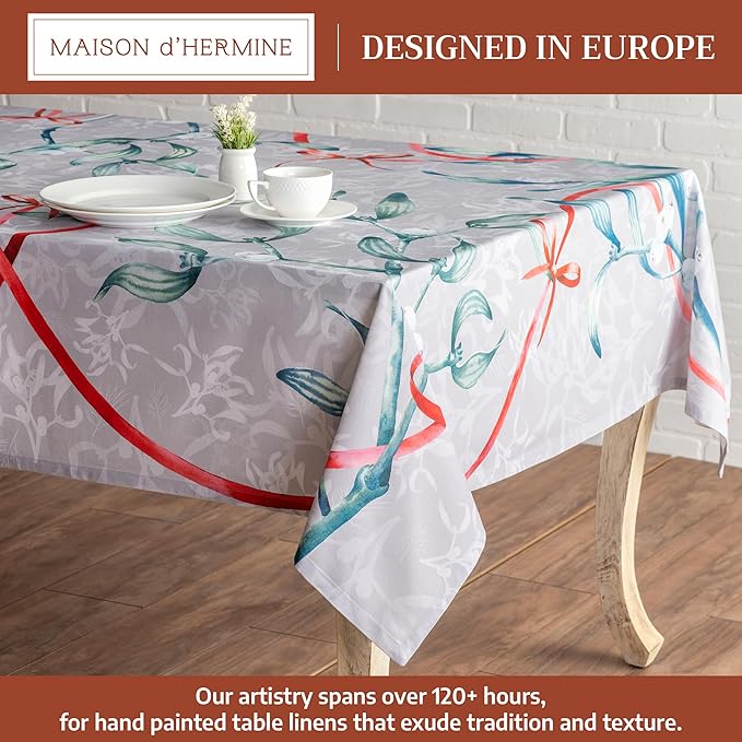 Maison d' Hermine Table Cloth Rectangle Table 100% Cotton 60 x 90 Inches Fall Tablecloth Reusable Everyday Use for Thanksgiving Christmas Decorations Dining Farmhouse Party (Enora)