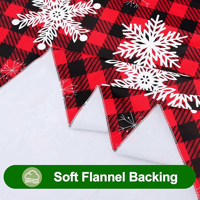 Smiry Christmas Rectangle Table Cloth, Waterproof Vinyl Tablecloth with Flannel Backing, Wipeable Bufflo Checked Snowflake Plastic Tablecloths for Christmas Table Decorations, (60"x102", Black & Red)