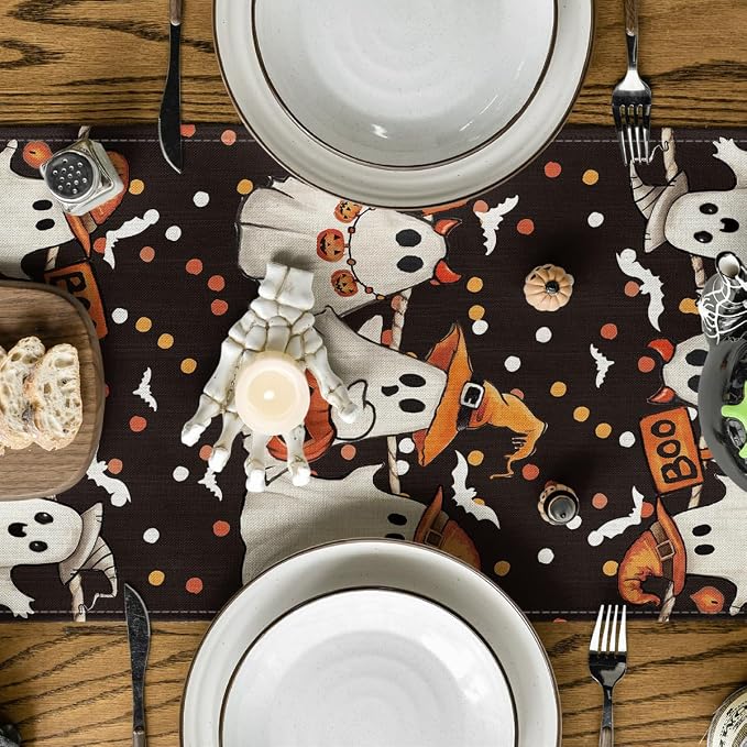 Artoid Mode 210 GSM Halloween Table Runner 13x60 Inch Home Party Decor | Ghost - Image 3