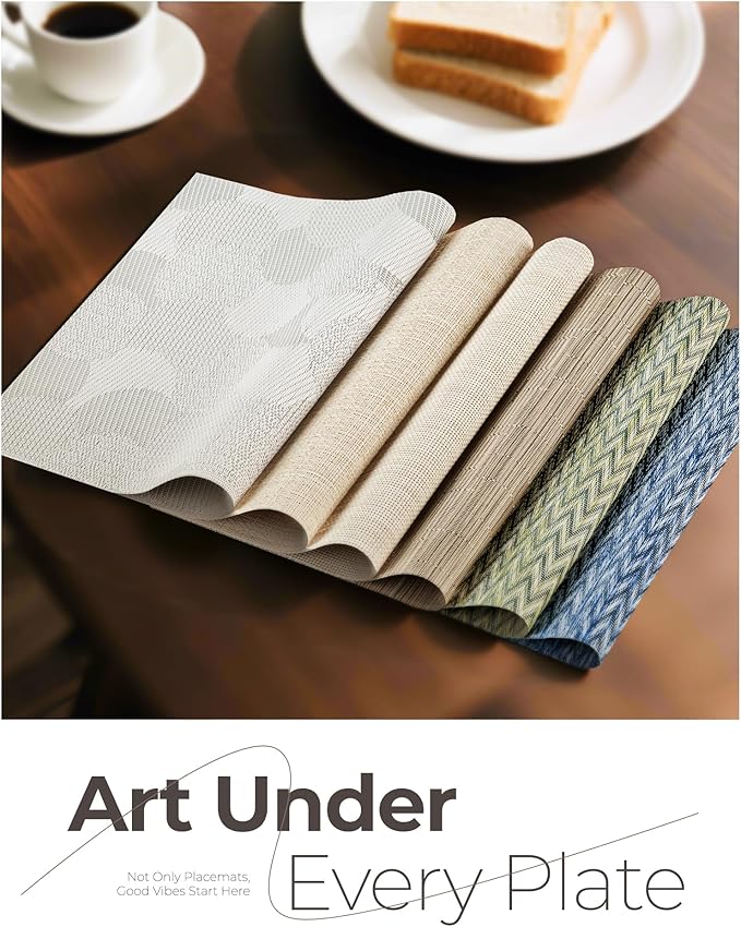 Leetaltree Green Placemats Set of 4 - Heat Resistant Non-Slip Place mats for Dining Table, Washable Durable PVC Vinyl Woven Table Mats（Green Zigzag, 4）
