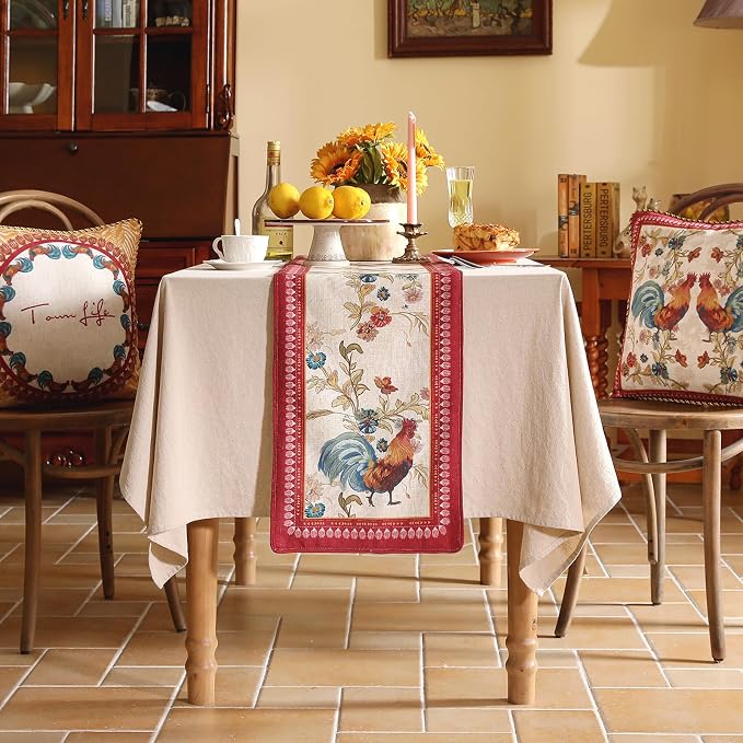 patdrea Designer Farmhouse Linen Extra Long Table Runner, Rustic Cottage Mauve - Image 2