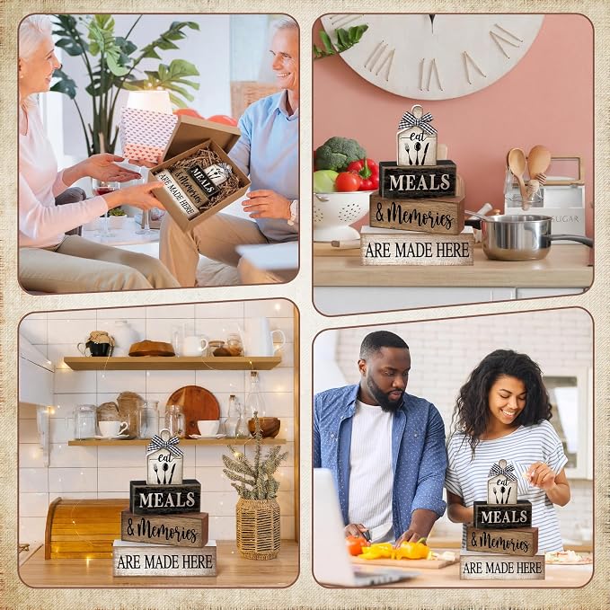 Moucuny 4 Pcs Farmhouse Kitchen Decor Wooden Plate Farmhouse Table Decor Black - Image 5