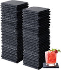 Slate Coasters Set of 72,4-Inch Black Square Stone Drink Coasters with Scratch-Resistant Backing,Durable Tabletop Protection for Home Office Kitchen,Ideal Housewarming Wedding Gifts