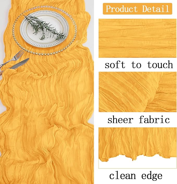 8 Pack Gold Cheesecloth Table Runner 20 x 120 inch Gauze Table Runners 10 FT - Image 3