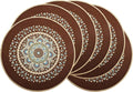 PIGCHCY Round Boho Placemats Set of 6, Rubber Heat Resistant Placemat, Waterproof Washable Table Mats for Dining Table Decoration (Brown)