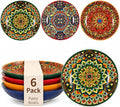 32 oz Pasta Bowls Set of 6, Large Ceramic Colorful Deep Plates, Bohemian Style by Unknown