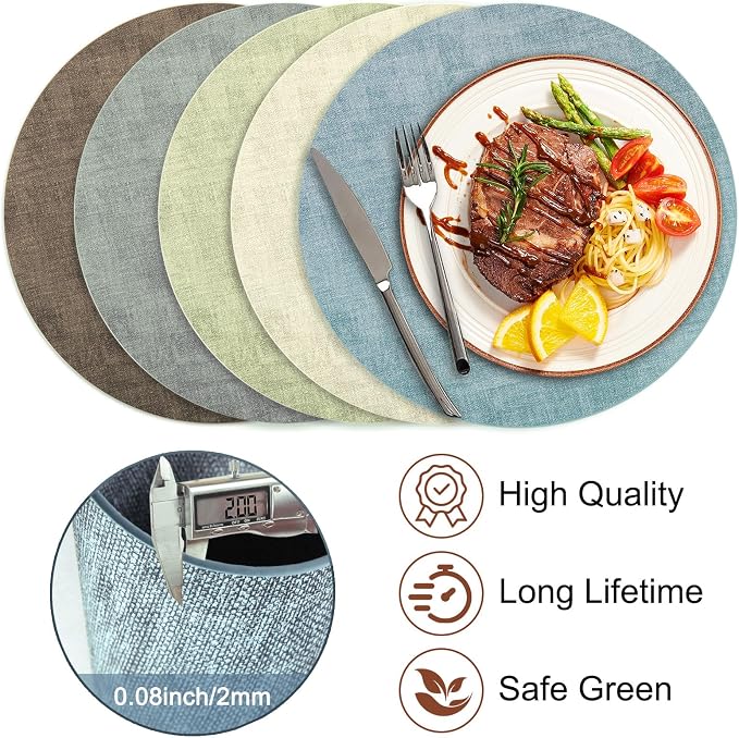 Round Faux Leather Placemats and Coasters, Reversible Heat Resistant Non-Slip - Image 5