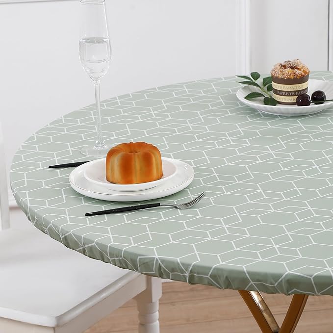 Walrus Round Vinyl Fitted Tablecloth with Flannel Backing Elastic Edge Design Table Cover Waterproof Oil-Proof PVC Table Cloth Stain-Resistant Best for 32"-36" Round