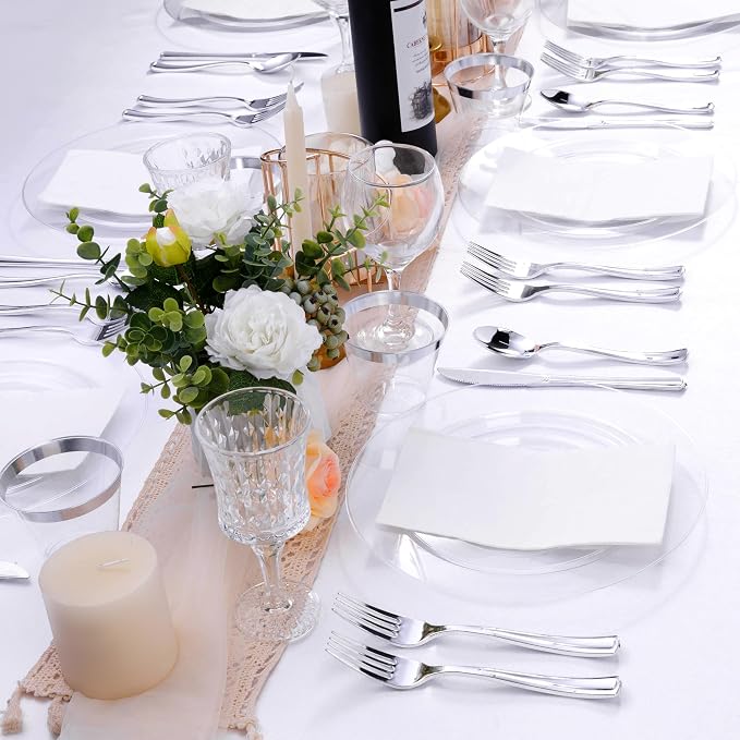 Bestluck 100PCS Clear Plastic Dinner Plates 10inch, Premium Hard Disposable - Image 7