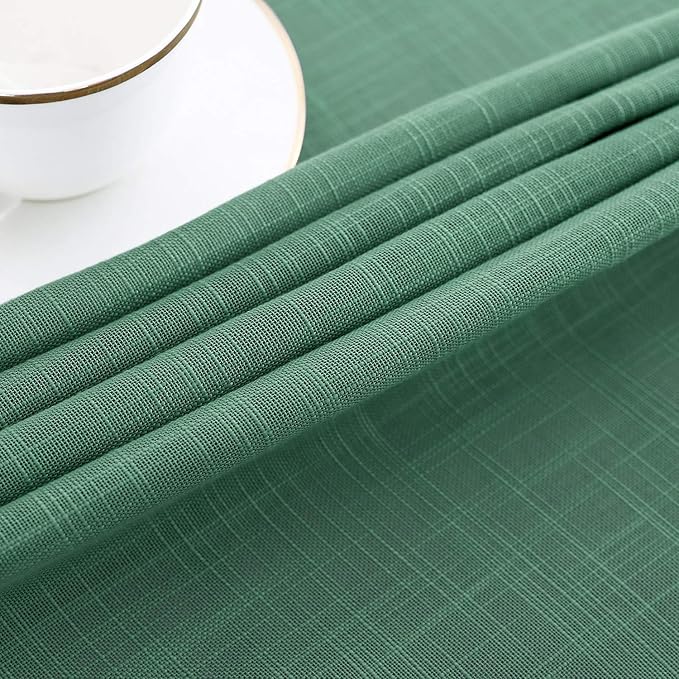 maxmill Lux Faux Linen Table Cloth with Slubby Texture Wrinkle Resistant Anti-Shrink Soft Tablecloth for Kitchen Dining Tabletop for Buffet Banquet Parties Event Dinner Rectangle 52 x 70 Inch Green