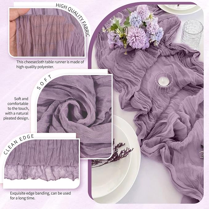 30 Pack Cheesecloth Table Runner 10FT Purple Table Runner Boho Gauze Cheese - Image 3
