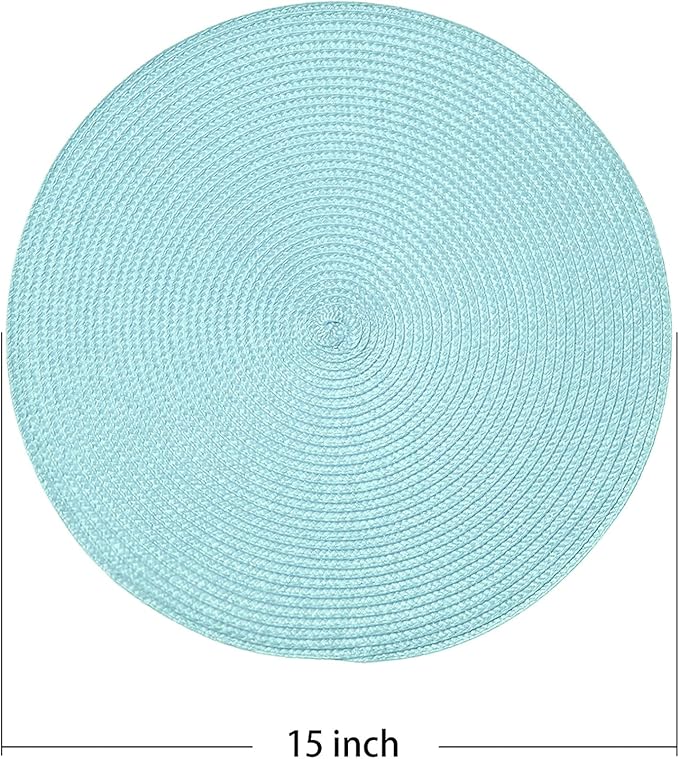 AHHFSMEI Round Braided Placemats 15 Inch Round Table Mats for Dining Tables Natural Woven Heat Resistant Place mats Set of 6 (Light Teal)