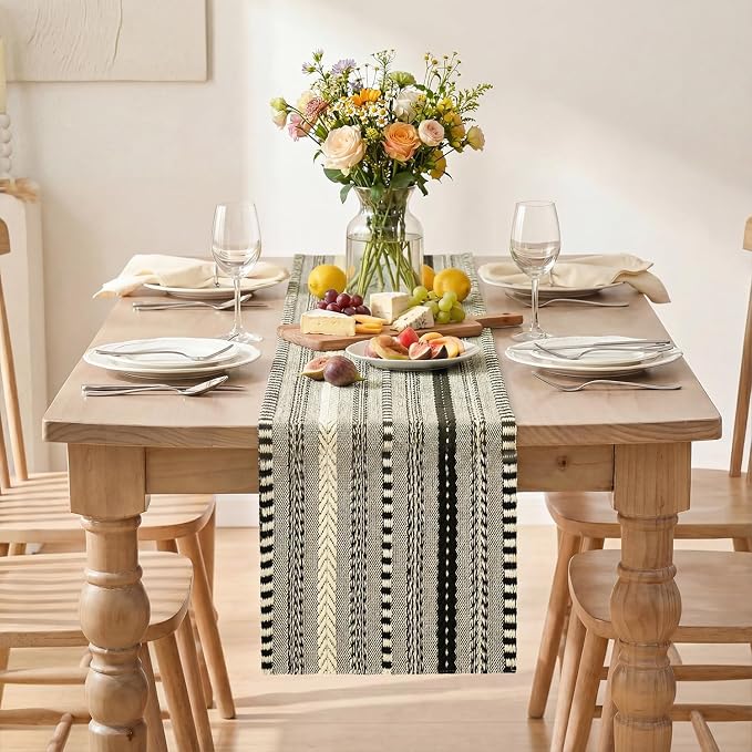 Artoid Mode Black Farmhouse Stripe Braided Table Runner 12x72 Inch | Holiday - Image 2